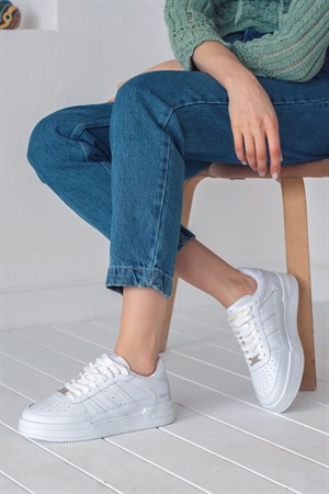 Damita Yan İki Şerit Beyaz Kadın Sneaker