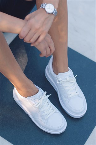 Giyno Deri Beyaz Kadın Sneaker