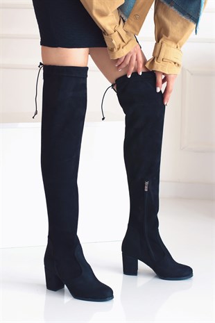 Jessia Siyah Diz Üstü Kadın Çorap Çizme